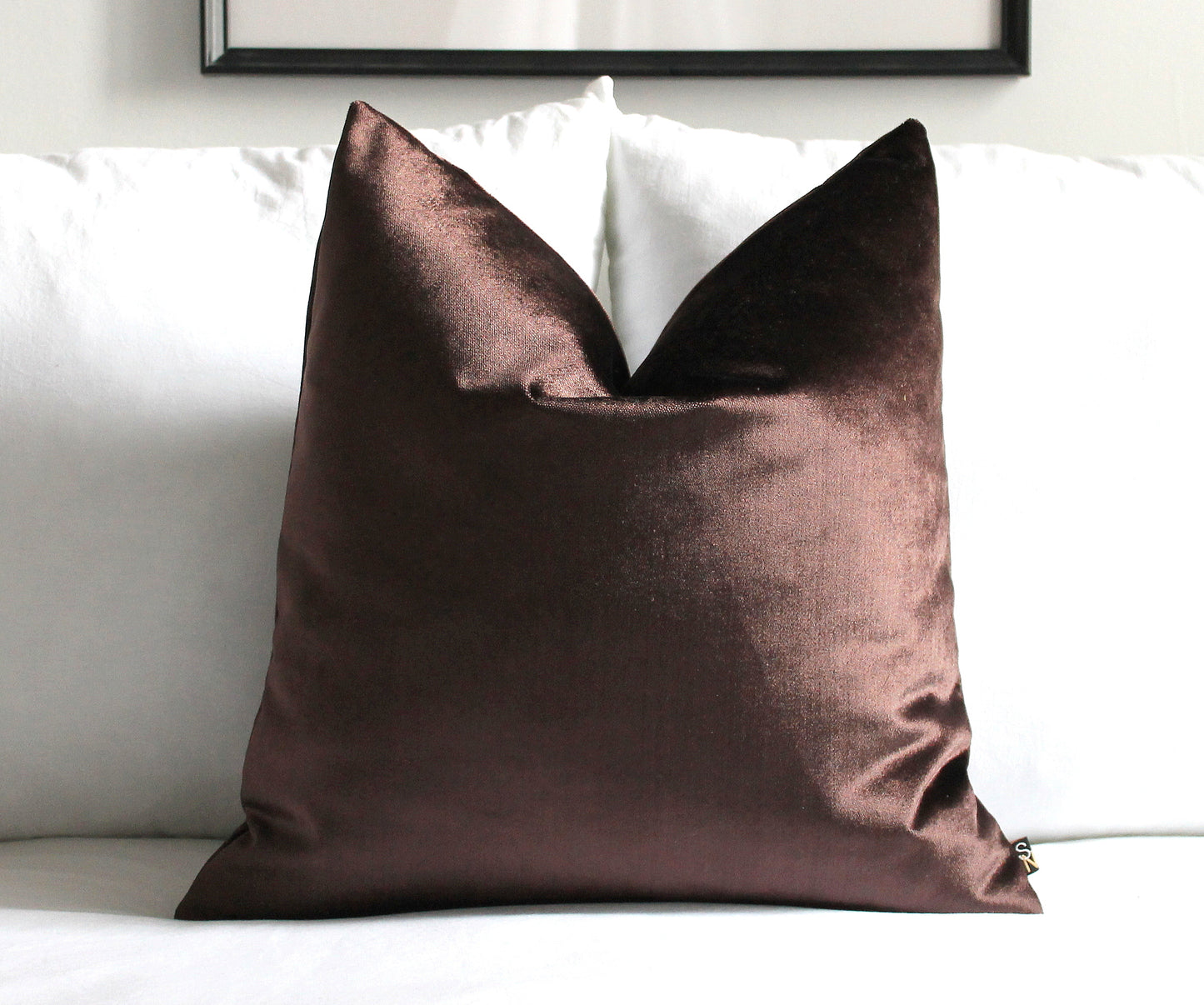 Premium Velvet pillow cover in chocolate brown, perfect luxury accents for your living room or bedroom. All orders ship fast with UPS express.