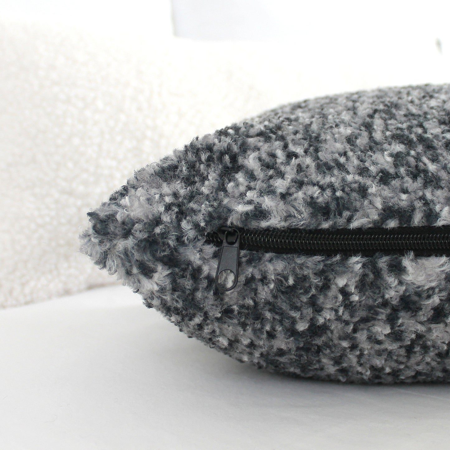 Black, White & Grey Speckled Pebble Cozy Teddy Boucle Pillow Cover
