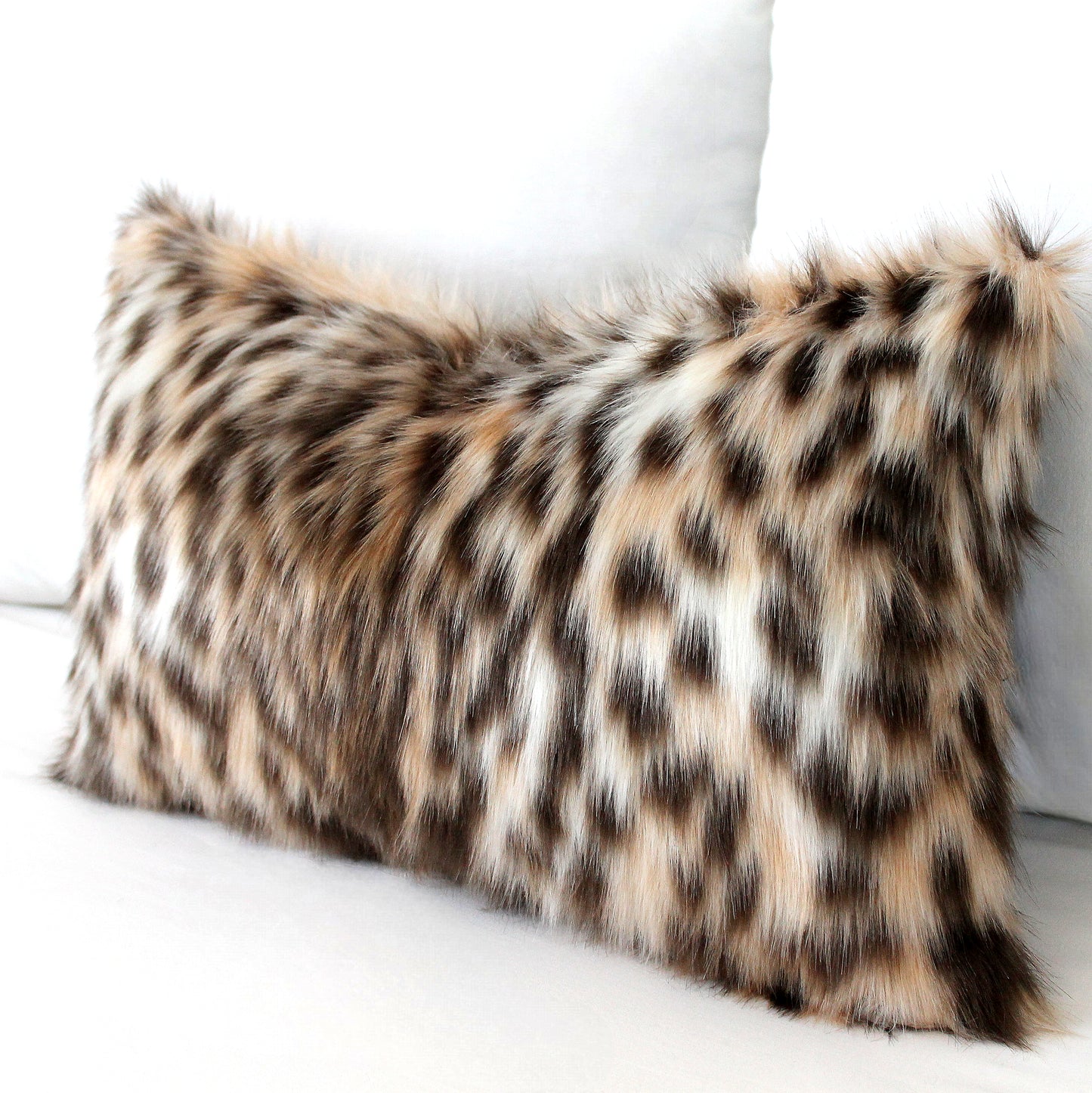 Faux Fur Leopard Lumbar Pillow Cover, Custom Color Back