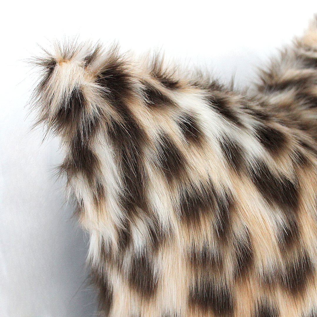 Faux Fur Leopard Lumbar Pillow Cover, Custom Color Back