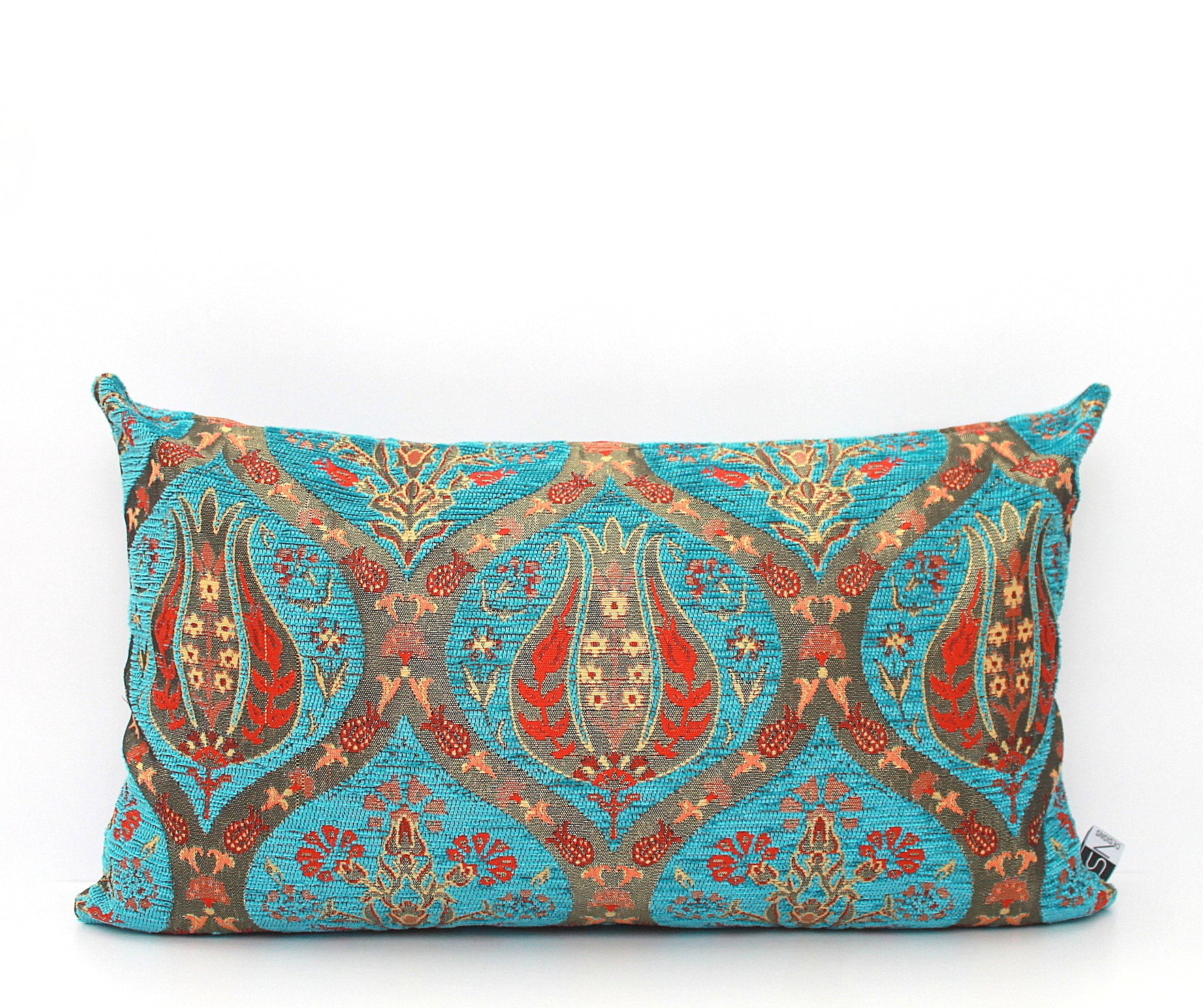 Turquoise Blue Ottoman Turkish Lumbar Kilim Pillow Cover