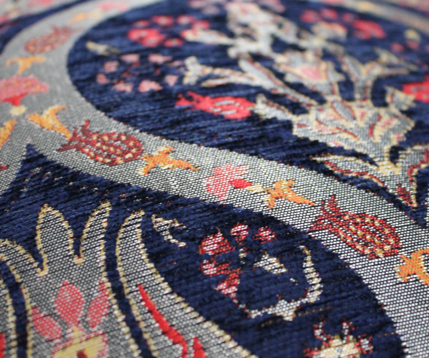 Navy Blue and Gold Ottoman Turkish Kilim Lumbar Pillow Cover