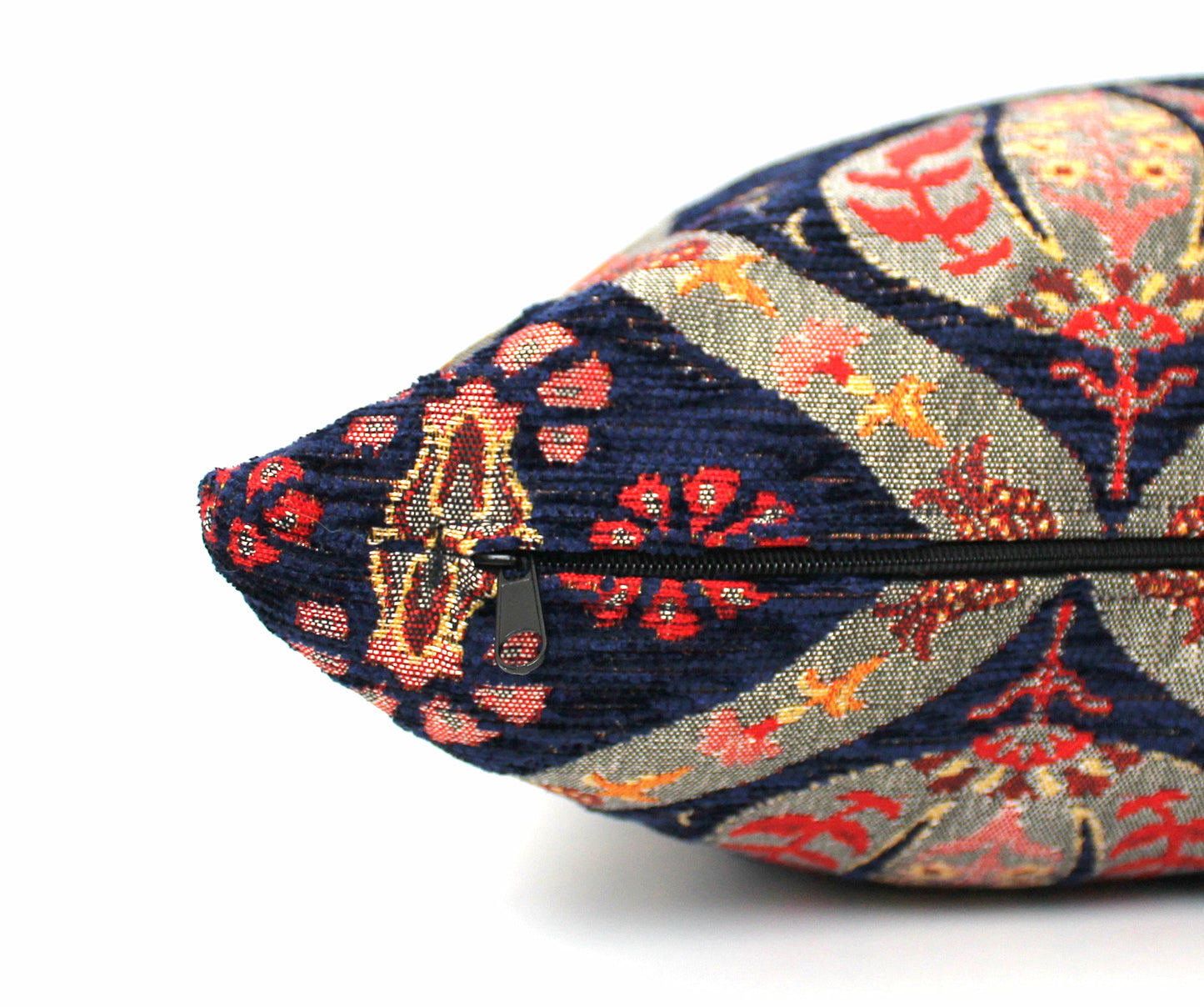 Navy Blue and Gold Ottoman Turkish Kilim Lumbar Pillow Cover