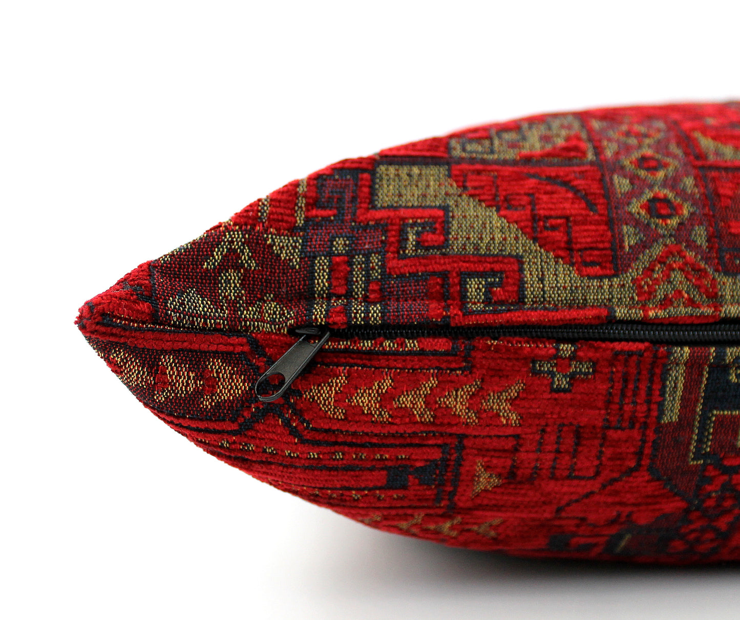 Dark Red Woven Turkish Kilim Lumbar Pillow Cover