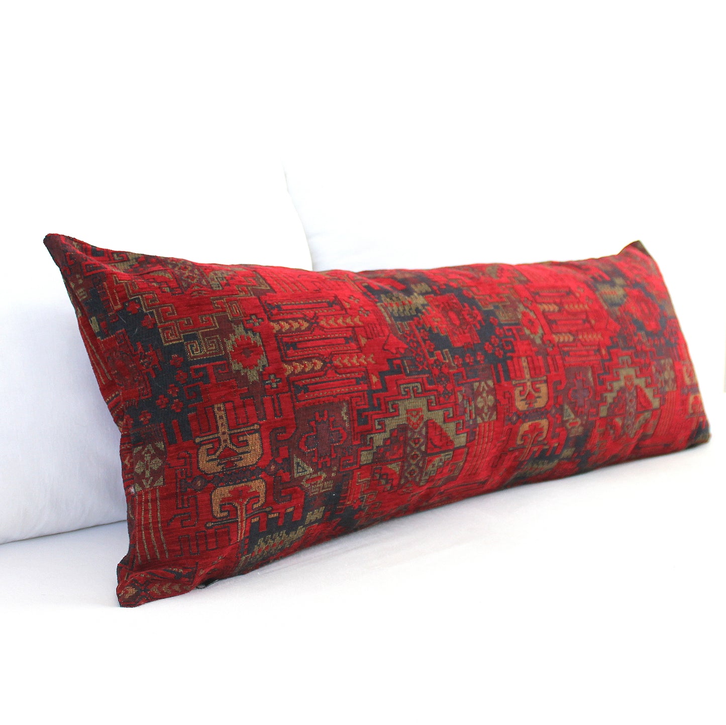Dark Red Woven Turkish Kilim Lumbar Pillow Cover