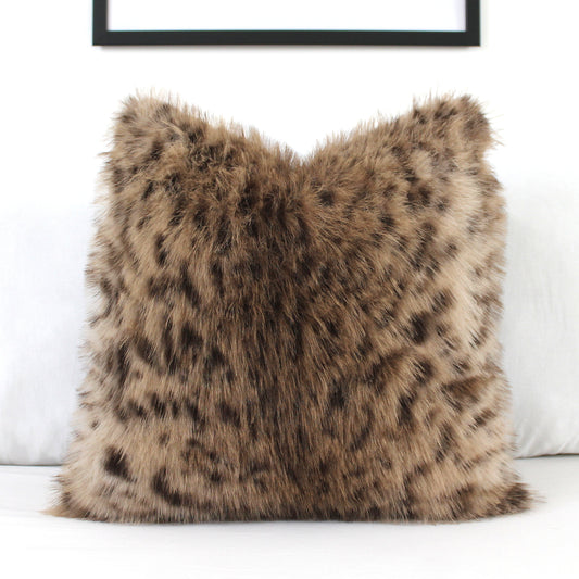 Lynx Faux Fur Lumbar Pillow Cover Pillow Cover, Custom Color Back