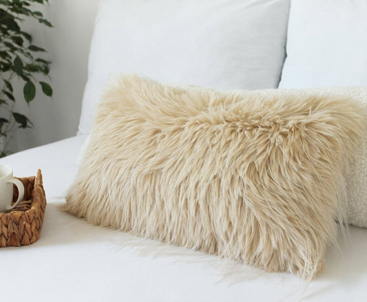 Oatmeal Faux Fur Pillow Cover, Custom Color Back