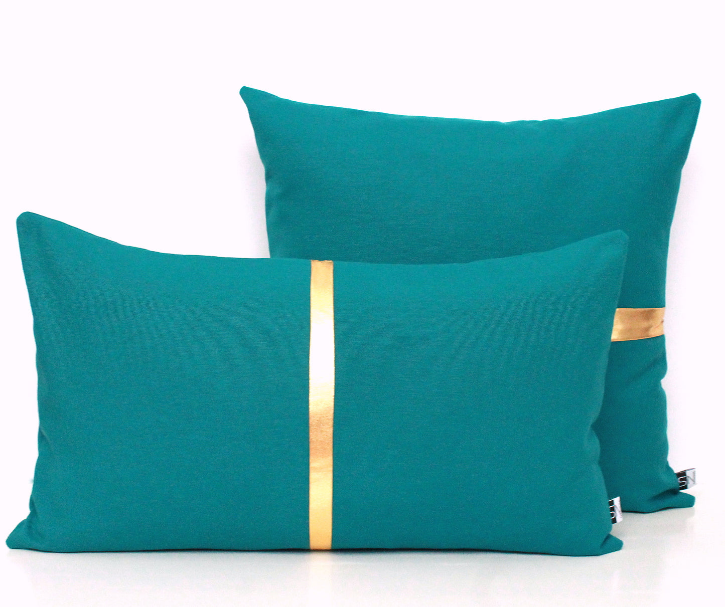 Dark Teal and Gold Colorblock Pillow Cover - Custom Metallic Stripe Color
