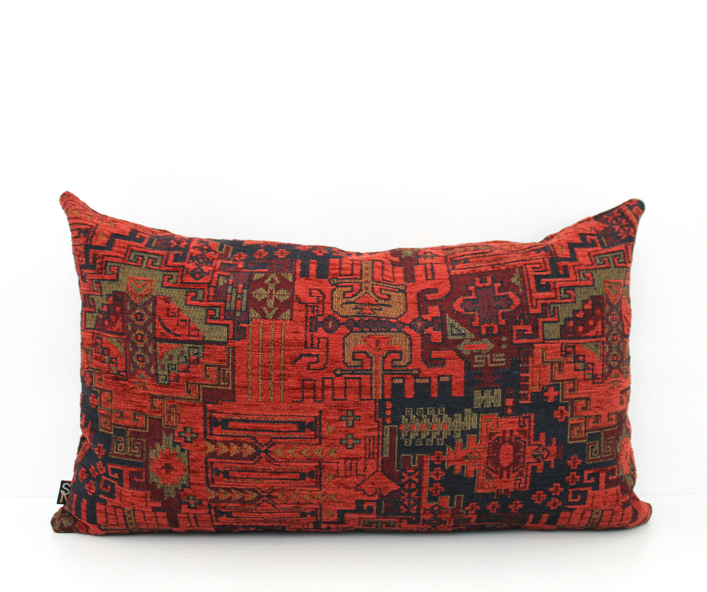 Burnt orange pillow cover in textured chenille fabric, woven high end Turkish kilim patten for an authentic feel. All orders ship fast with UPS express.