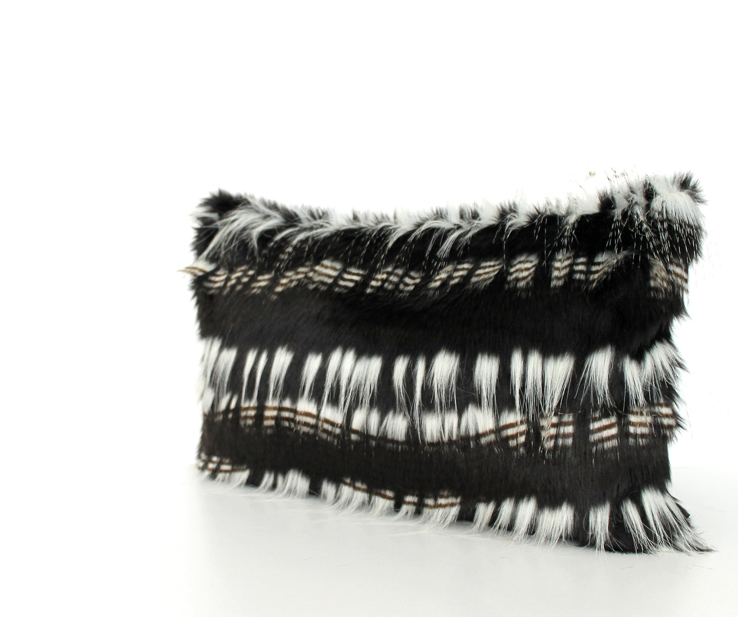 Luxury Black and White Faux Fur Pillow Cover - Custom Backing Color