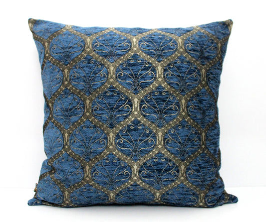 Petrol Blue and Gold Ottoman Turkish Pillow Cover