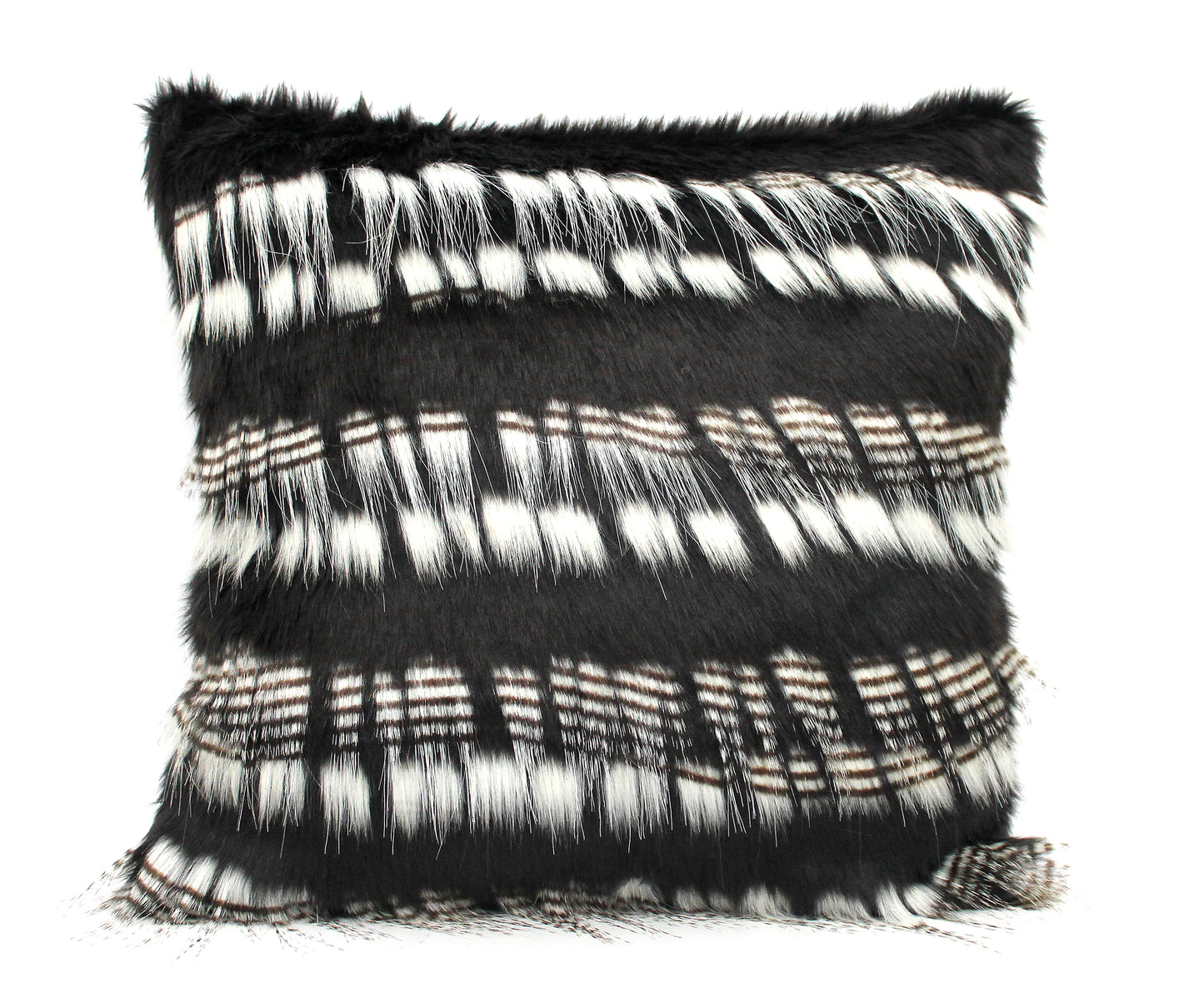 Luxury Black and White Faux Fur Lumbar Pillow Cover - Custom Backing Color