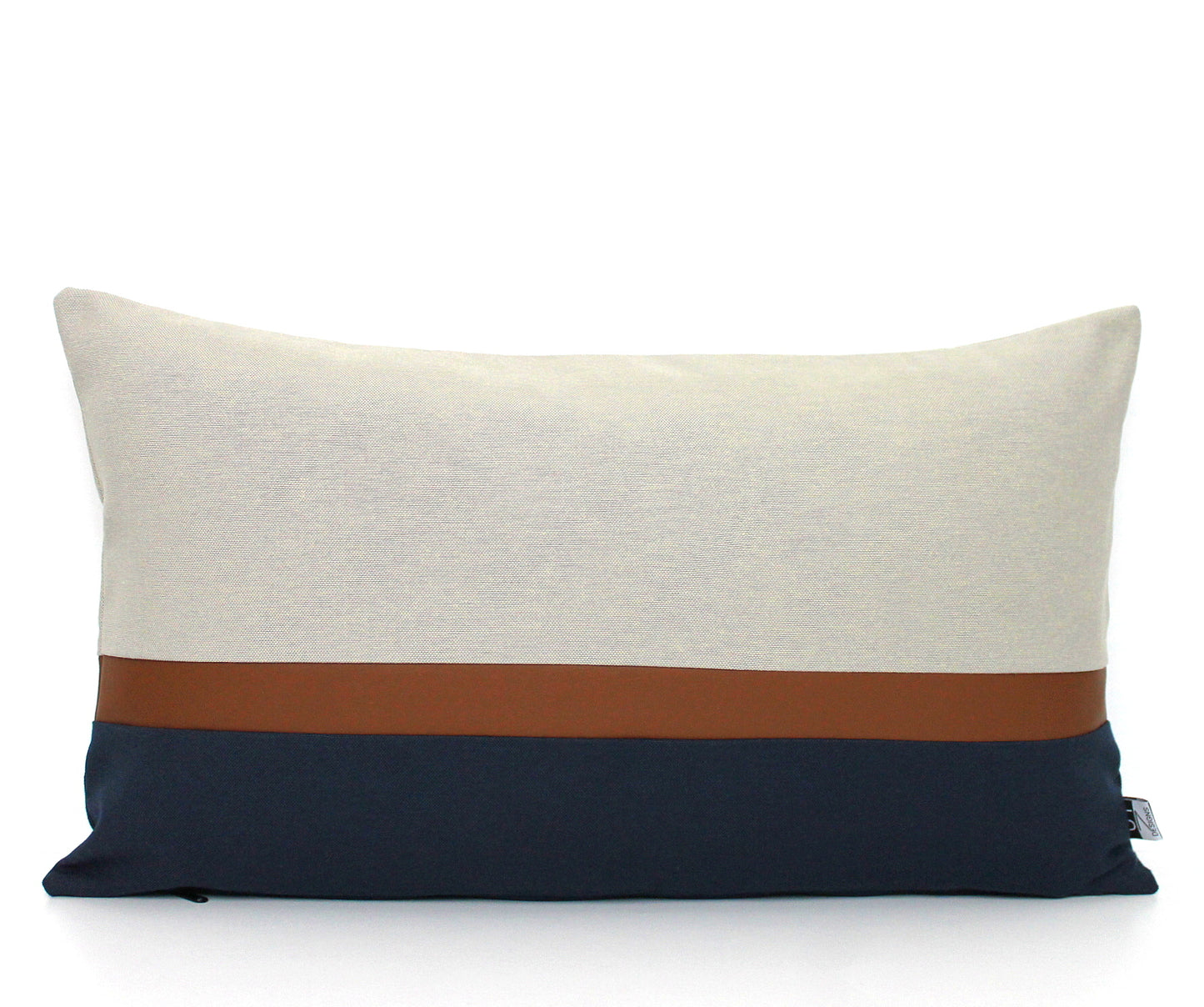 Light Grey, Navy Blue and Brown Faux Leather Colorblock Pillow Cover