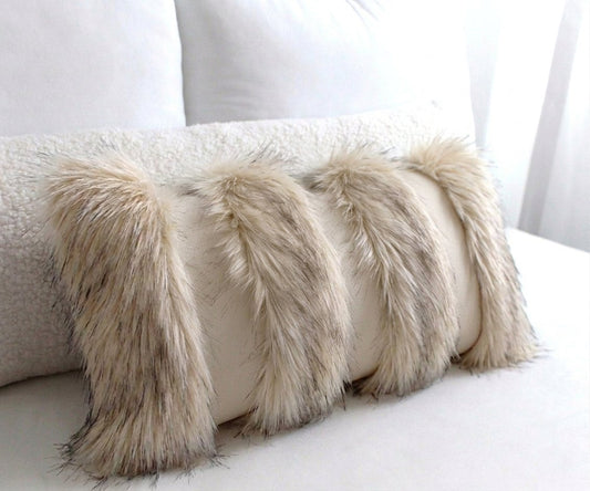 Golden Island Fox and Cream Textured Faux Fur / Faux Leather Pillow Cover