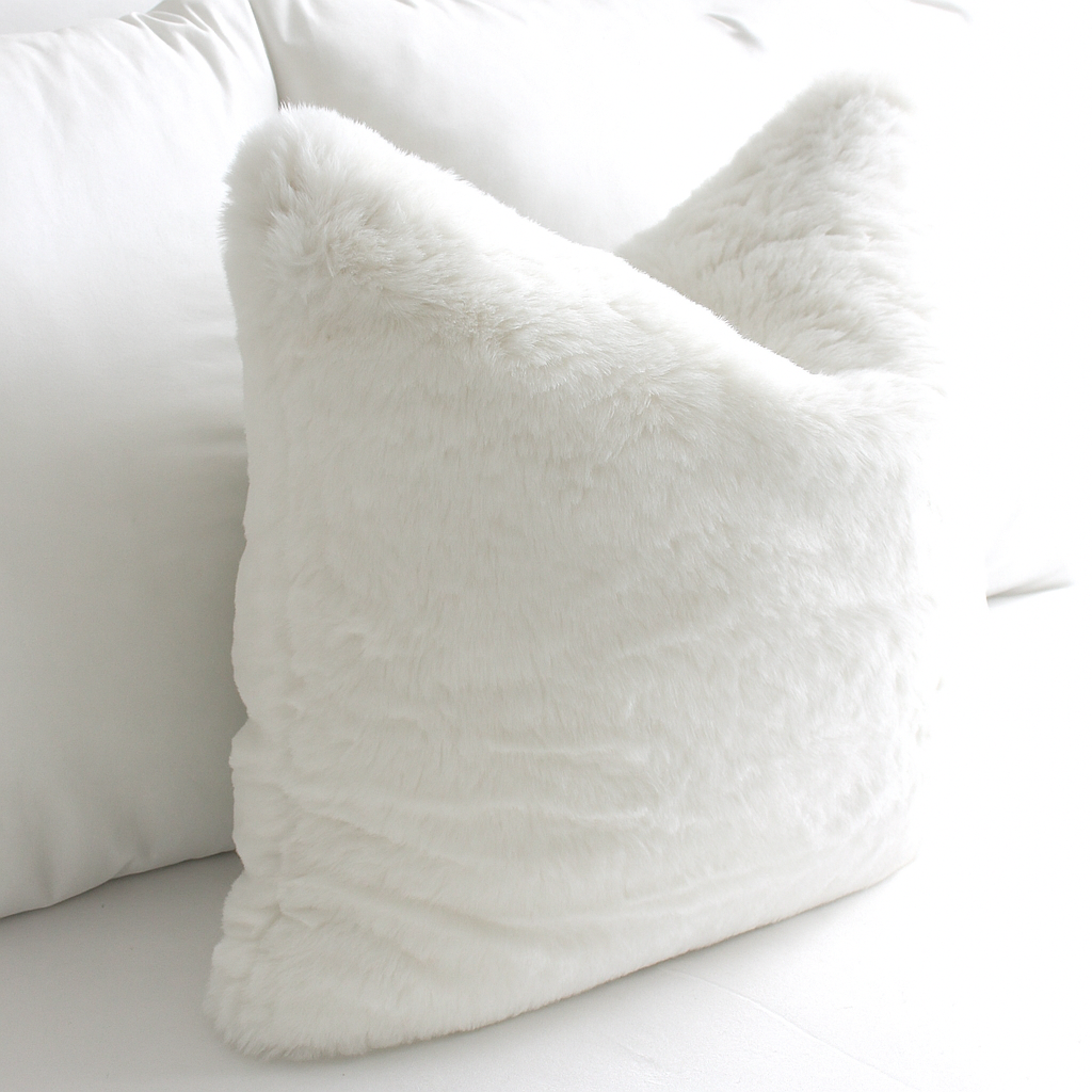 Luxurious Puffy Faux Fur Pillow Cover - Bright White