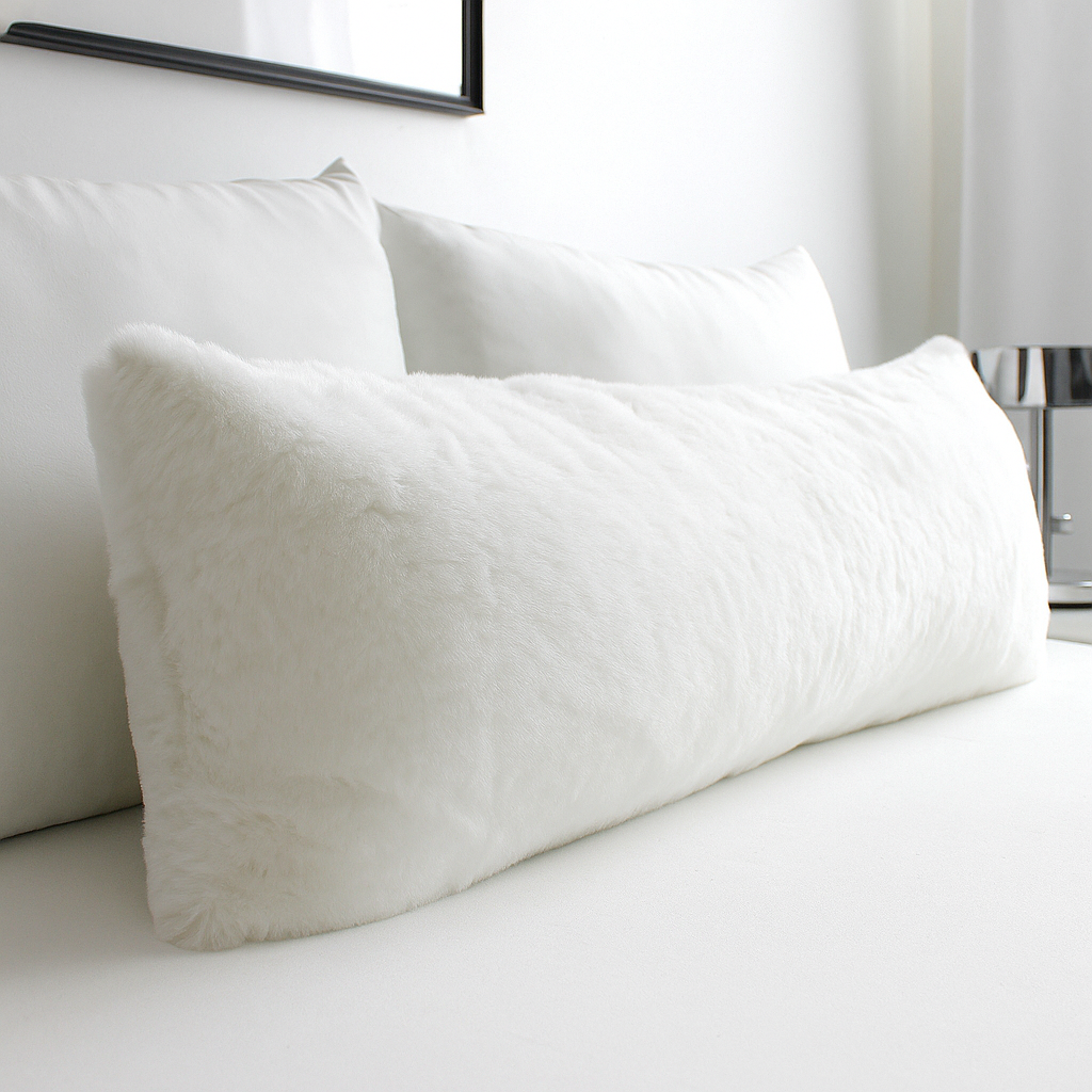 Luxurious Puffy Faux Fur Pillow Cover - Bright White