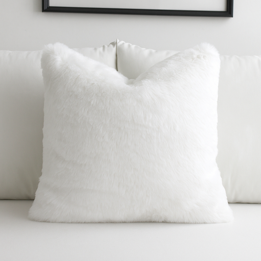 Luxurious Puffy Faux Fur Pillow Cover - Bright White