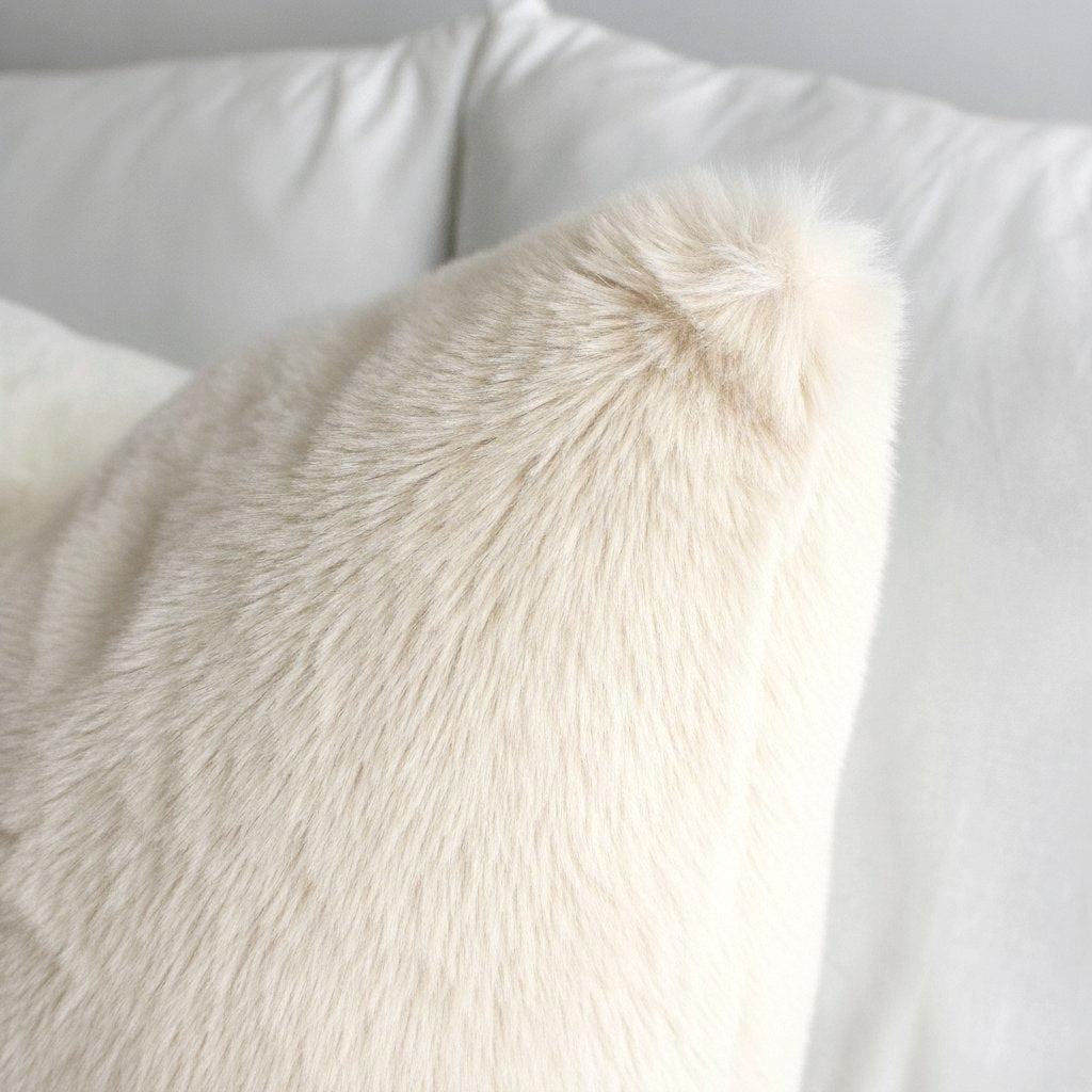 Luxurious Puffy Faux Fur Pillow Cover - Vanilla White