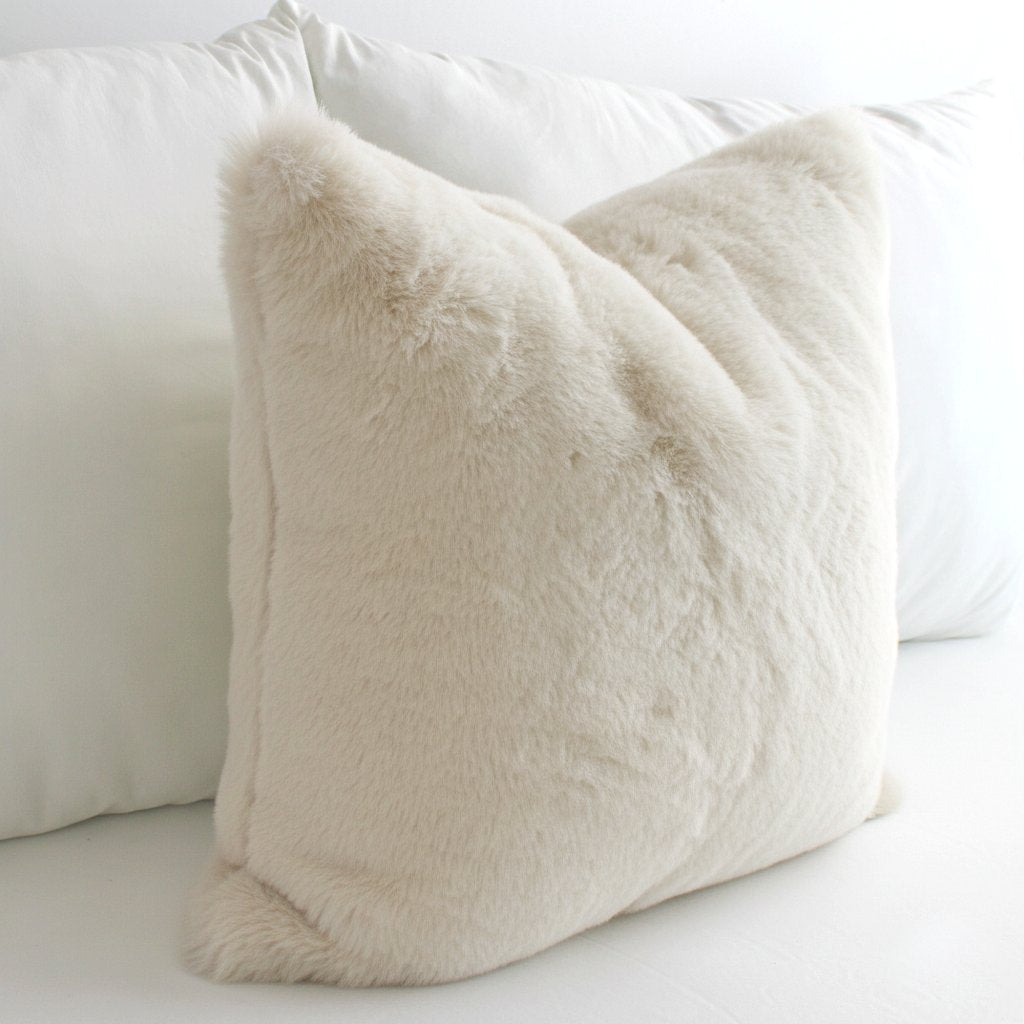 Luxurious Puffy Faux Fur Pillow Cover - Vanilla White