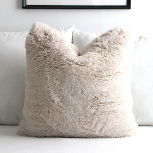 Luxurious Puffy Faux Fur Pillow Cover - Light Taupe