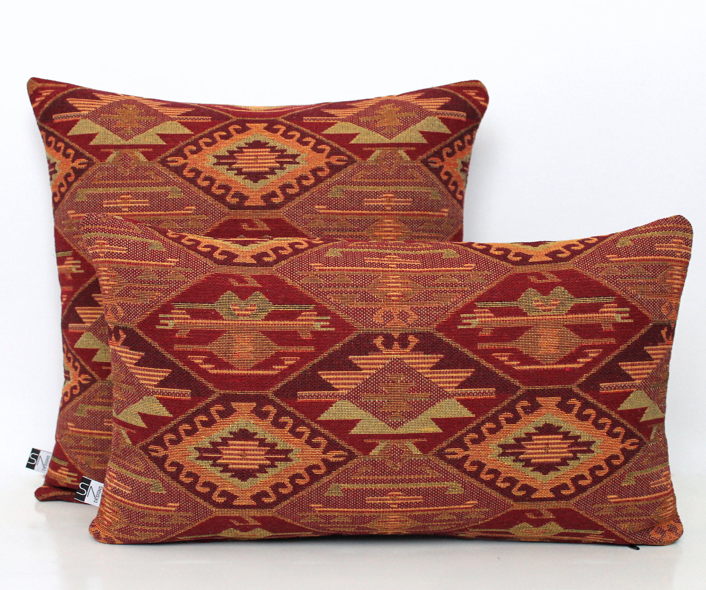 Burgundy patterned lumbar pillow cover for boho home decor
