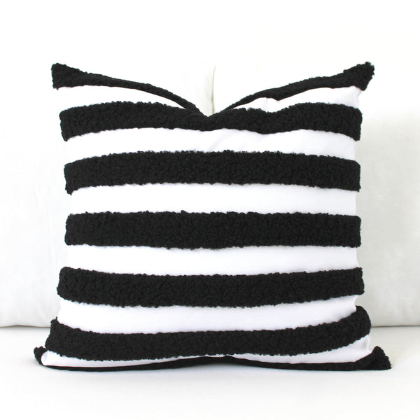 Black and White Boucle Teddy Textured Throw Pillow Cover