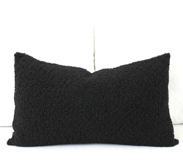 Black Boucle teddy fabric pillow cover -  Textured home decor great accent for your living room or bedroom.