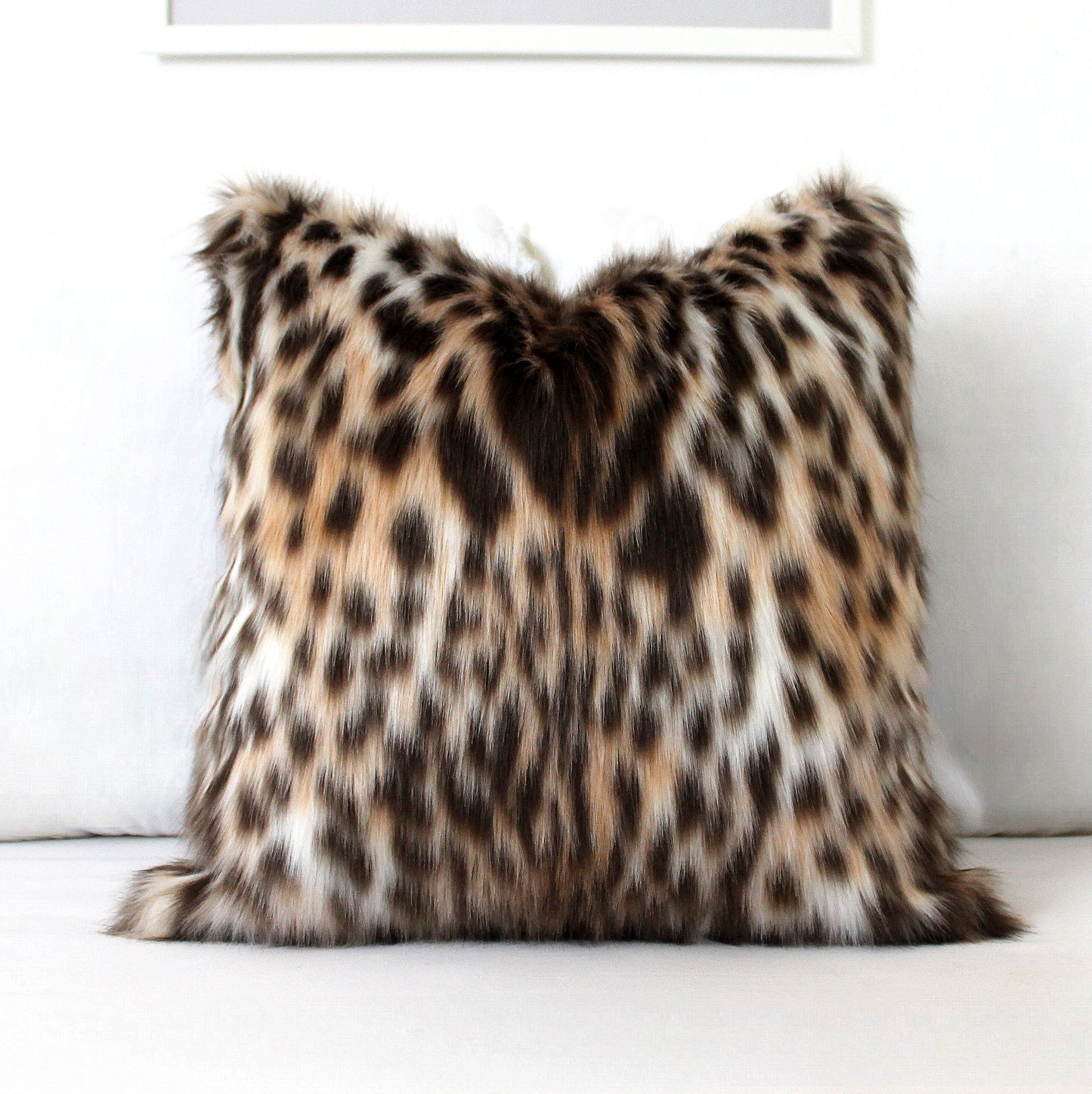 Faux Fur Leopard Pillow Cover, Custom Color Back