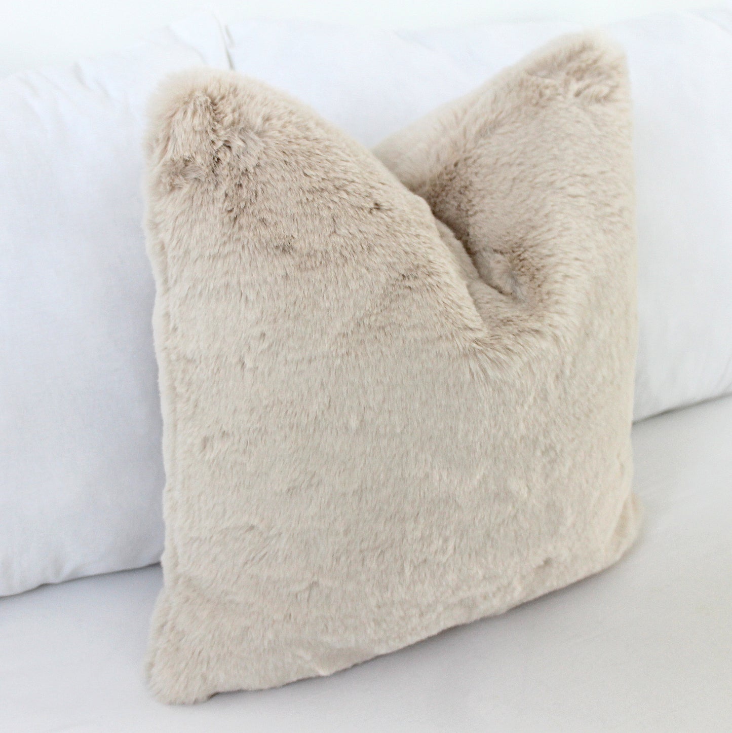 Luxurious Puffy Faux Fur Pillow Cover - Light Beige