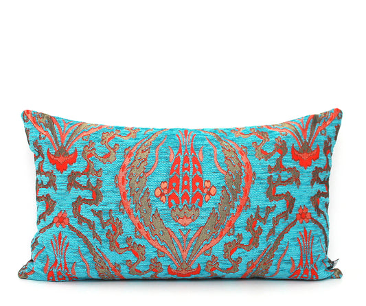 Turquoise Blue Ottoman Turkish Lumbar Kilim Pillow Cover