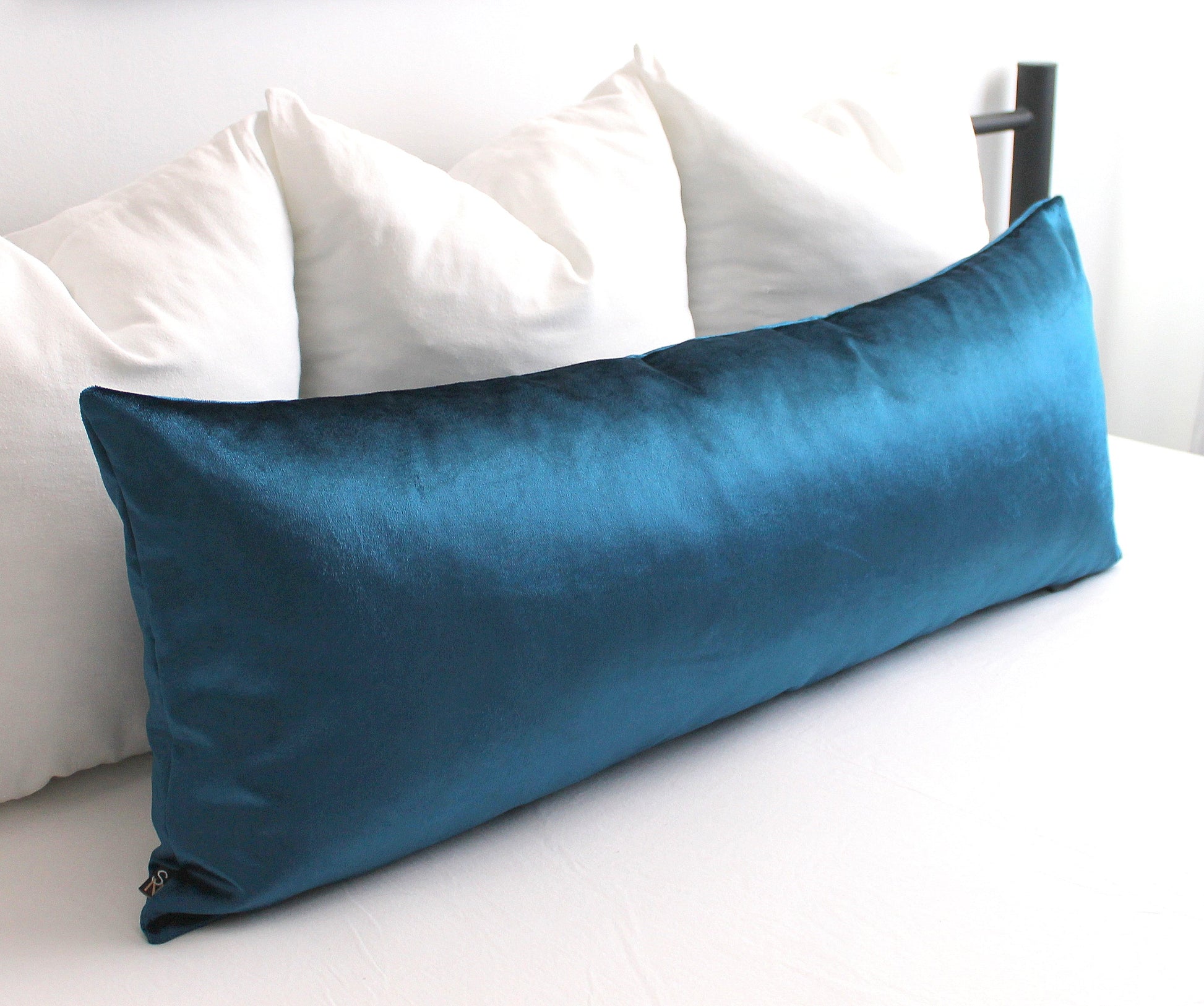 Extra Long Peacock Blue Velvet Lumbar Pillow Cover All Sizes