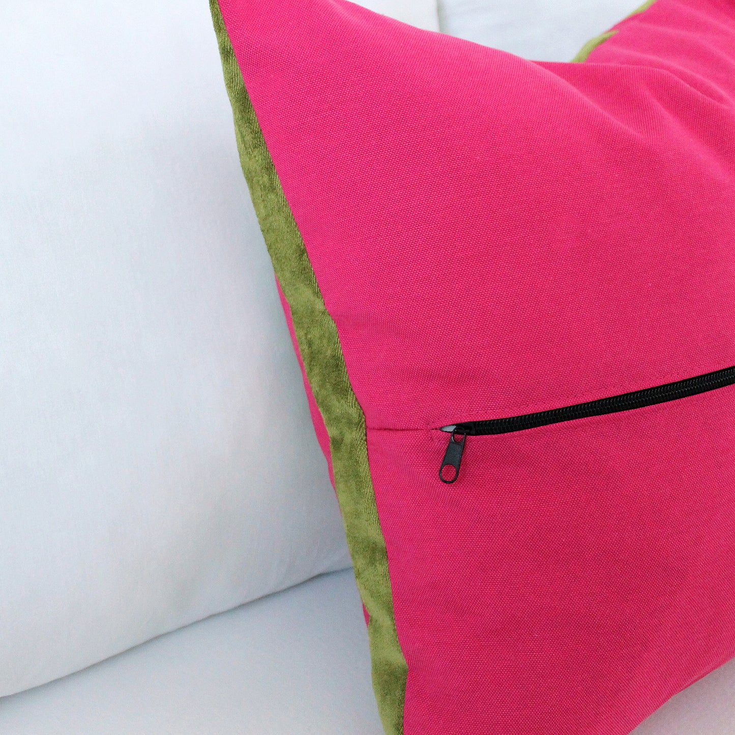 Magenta Pink and Pistachio Green Striped Velvet Color Block Throw Pillow Cover
