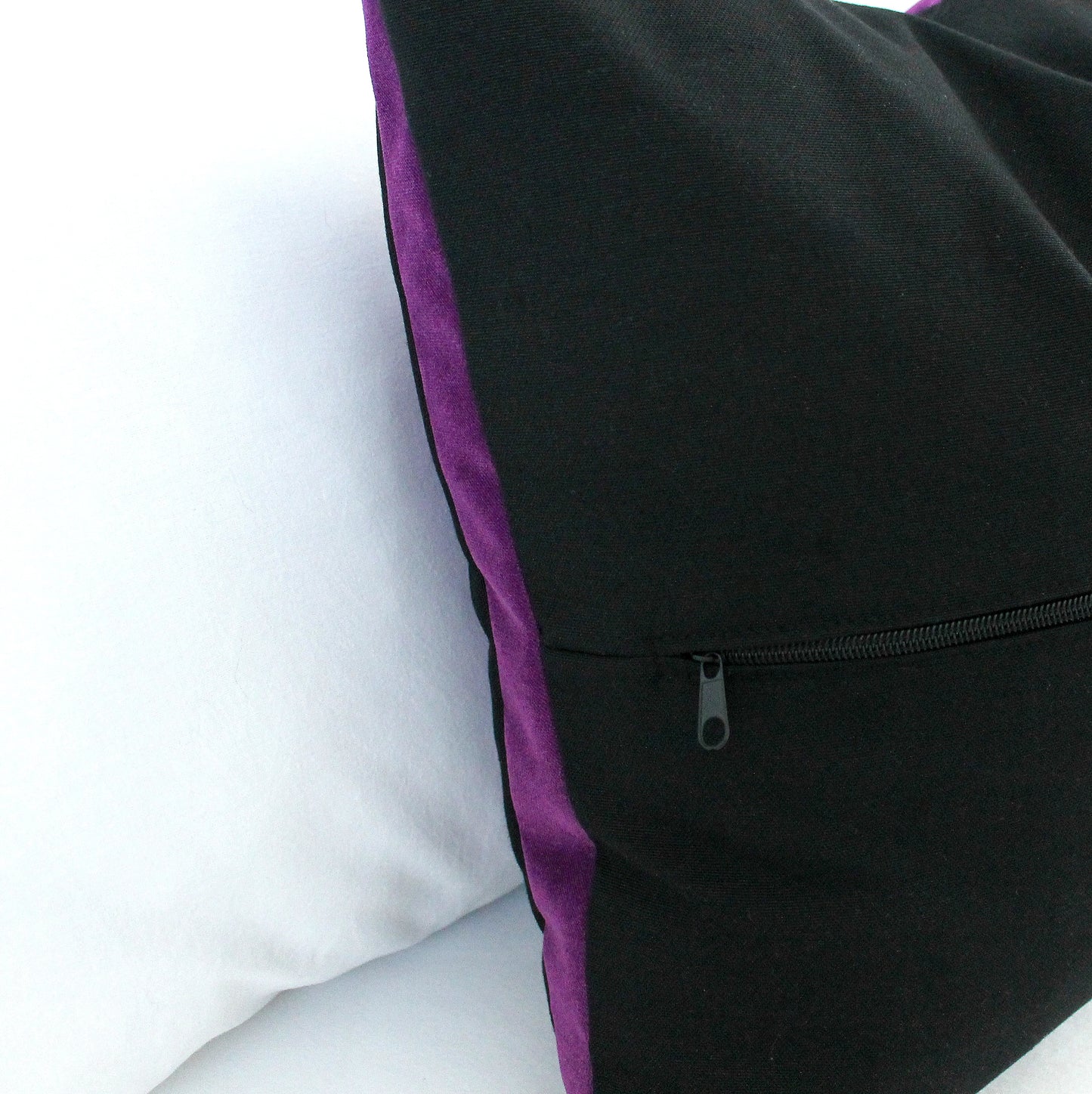 Purple and Black Striped Velvet Color Block Throw Pillow Cover