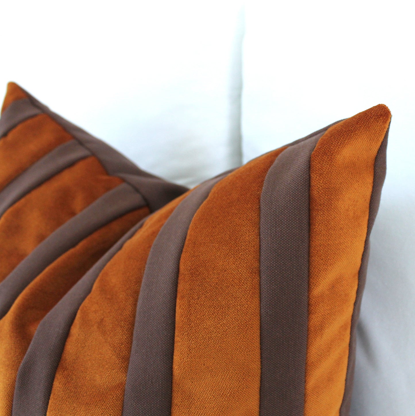 Burnt Orange and Dark Brown Striped Velvet Color Block Throw Pillow Cover