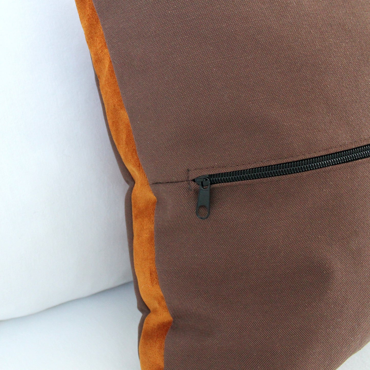 Burnt Orange and Dark Brown Striped Velvet Color Block Throw Pillow Cover