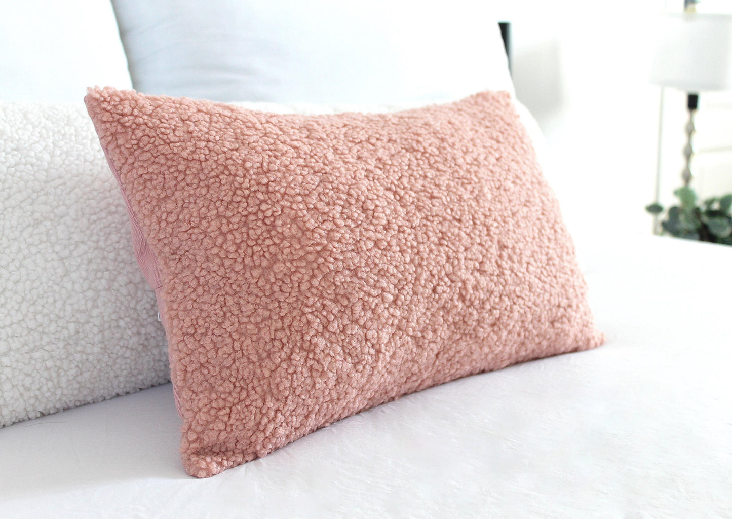 Boucle Teddy Pillow Cover, Champagne - Neutral Cozy Throw