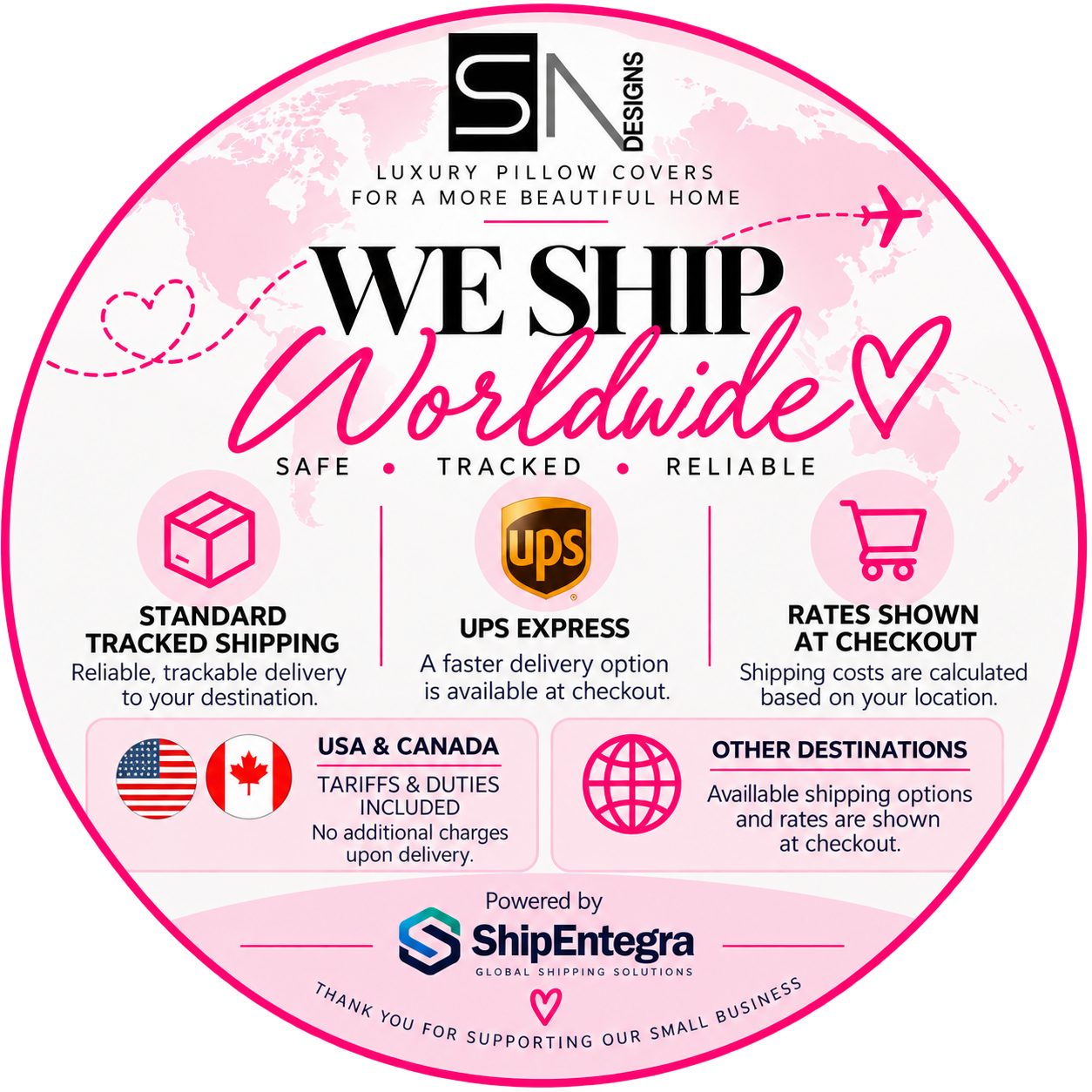 logos and text related to shipping and logistics services, including a UPS logo, a ShipEntegra logo, and a company called SN Designs.