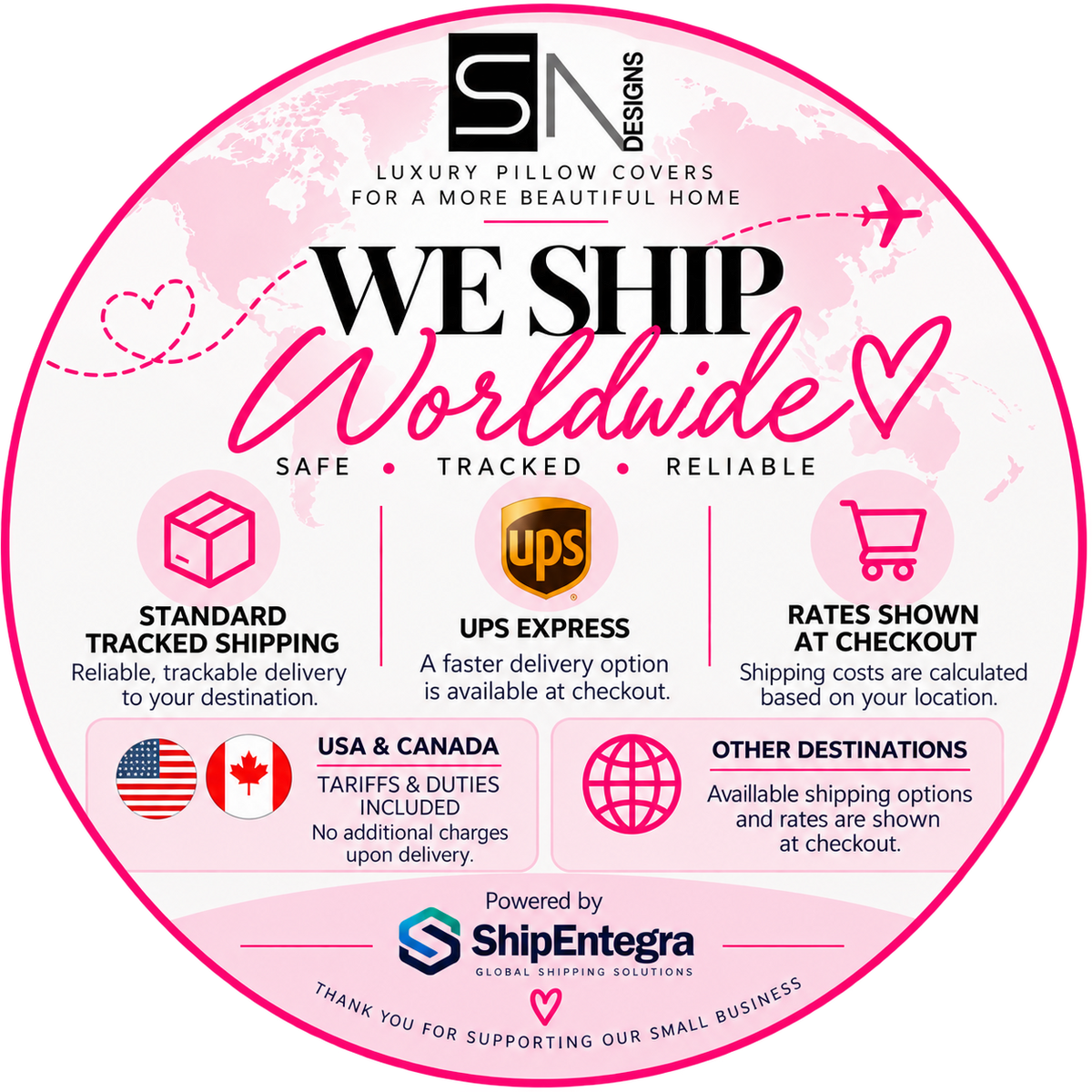 logos and text related to shipping and logistics services, including a UPS logo, a ShipEntegra logo, and a company called SN Designs.