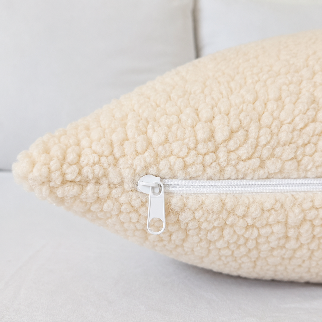 Light Oatmeal Teddy Bouclé Pillow Cover | Neutral Textured Throw