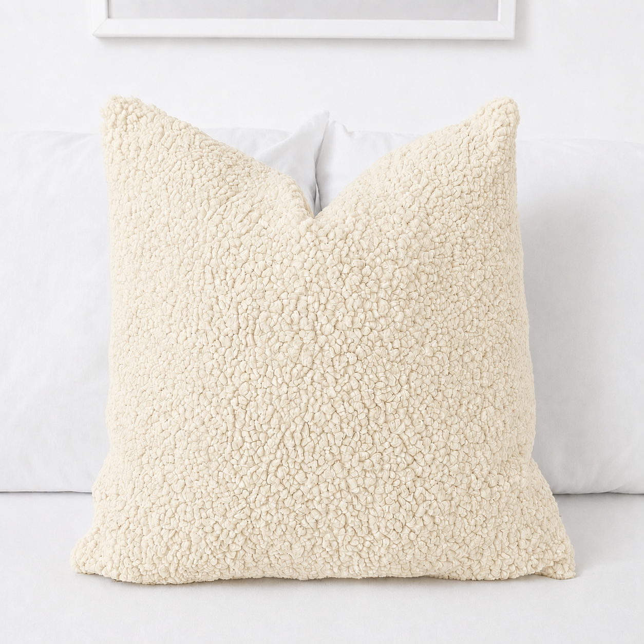 Light Oatmeal Teddy Bouclé Pillow Cover | Neutral Textured Throw