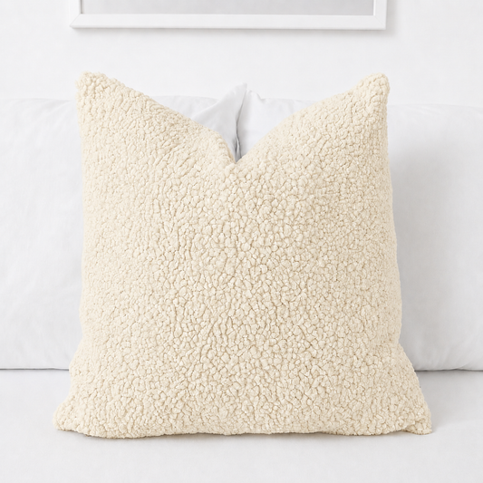 Light Oatmeal Teddy Bouclé Pillow Cover | Neutral Textured Throw