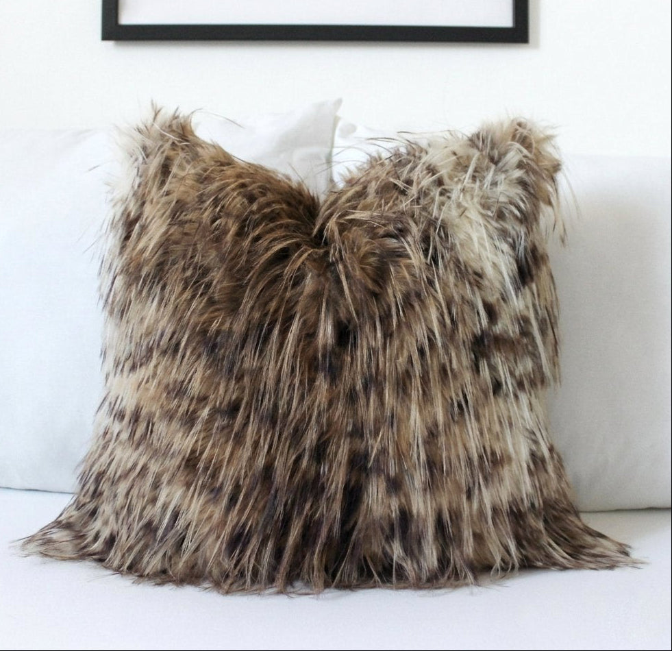 Shaggy Leopard Faux Fur Pillow Cover – Luxury Long Pile Decorative Cushion Cover