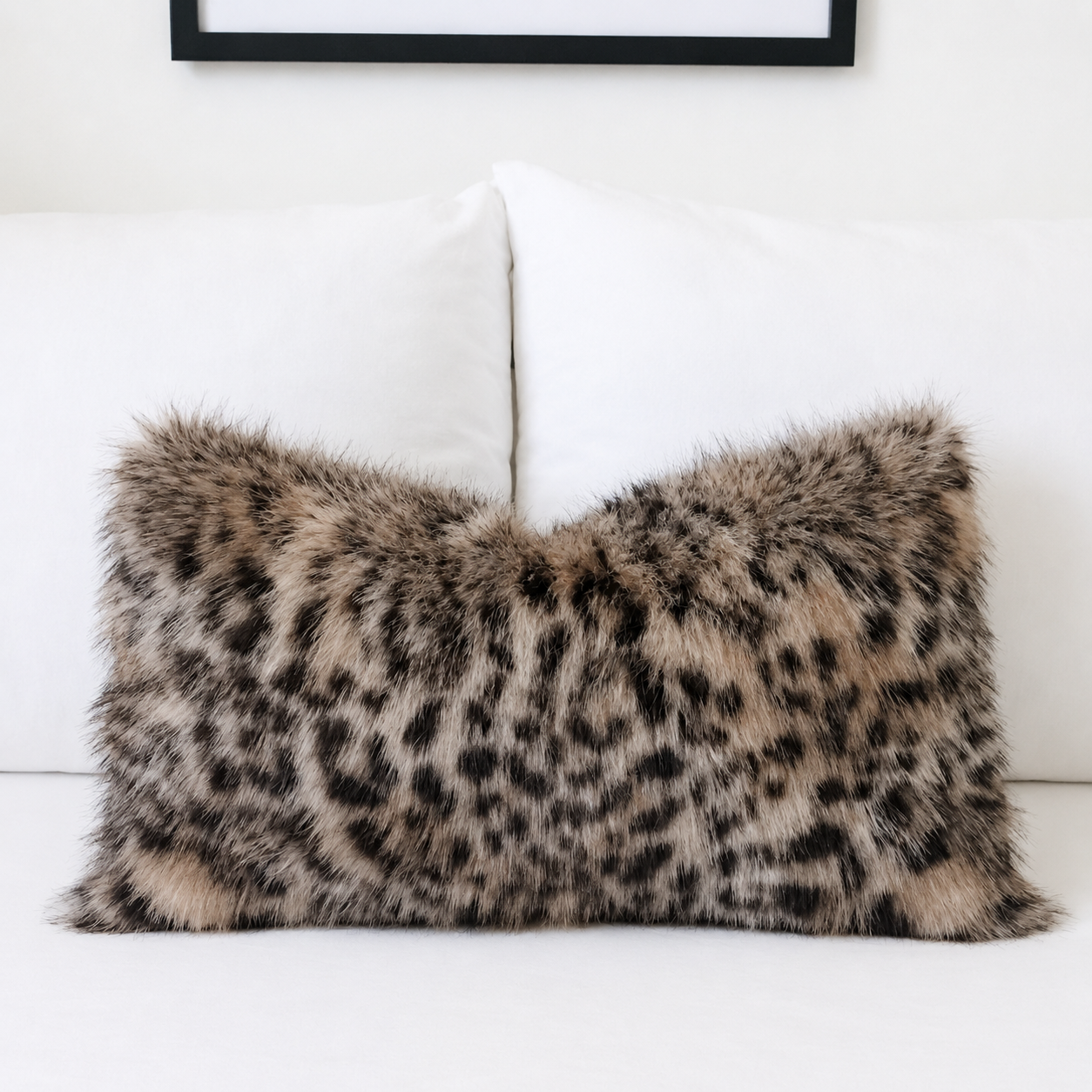 Natural Faux Fur Leopard Pillow Cover with custom color backing, luxury shaggy cheetah cushion cover for sofa, bed or accent chair.