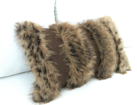 Brown fur pillow on a white background