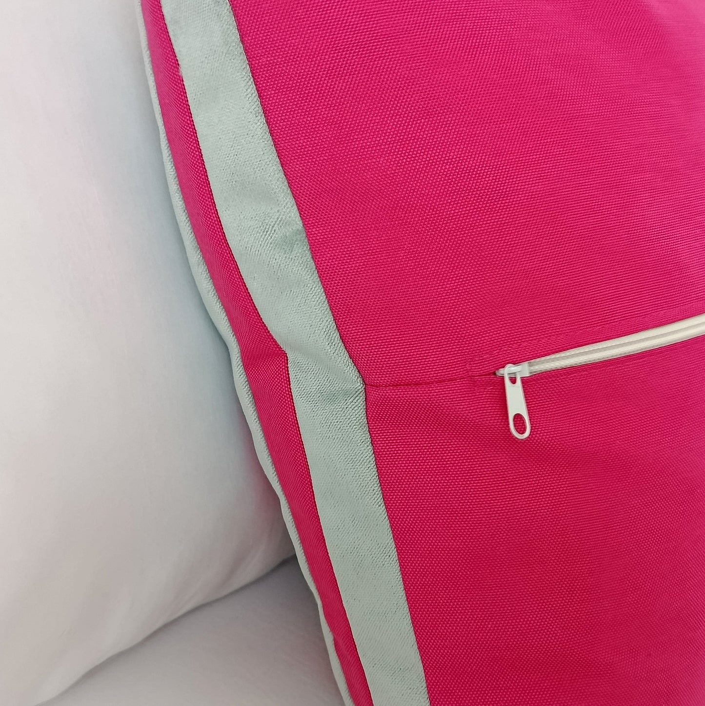Aqua Glass & Magenta Hot Pink Striped Velvet Color Block Throw Pillow Cover