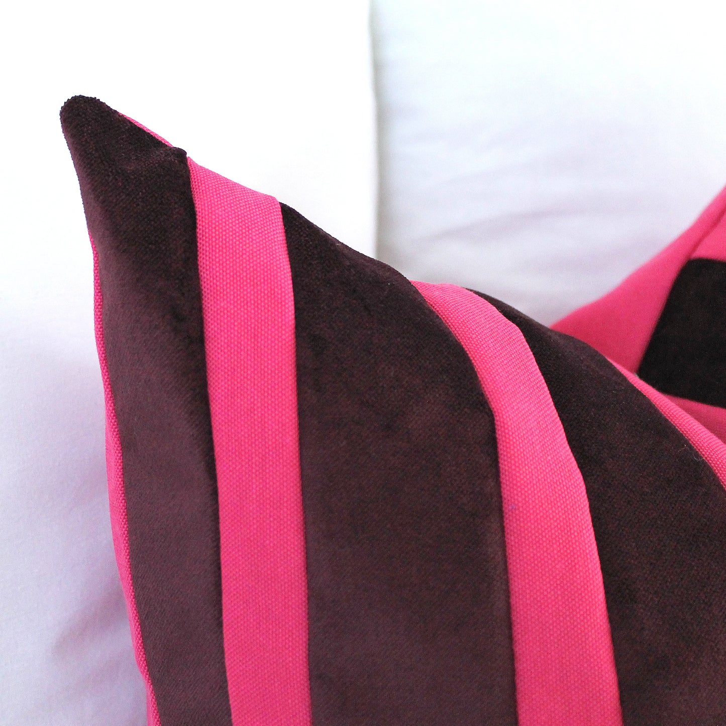 Magenta Pink and Bordeaux Striped Velvet Color Block Throw Pillow Cover