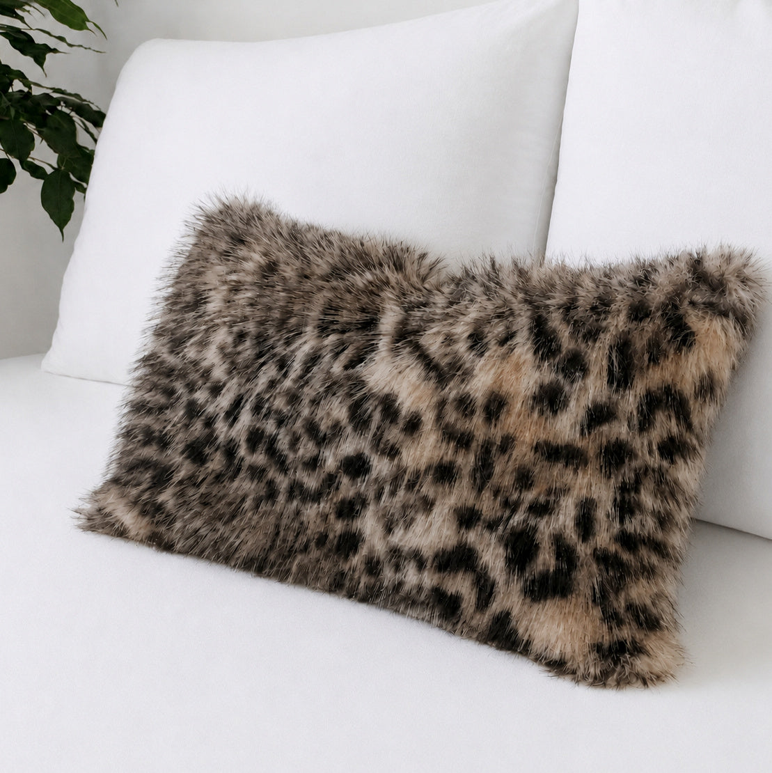 Natural Faux Fur Leopard Pillow Cover with custom color backing, luxury shaggy cheetah cushion cover for sofa, bed or accent chair.