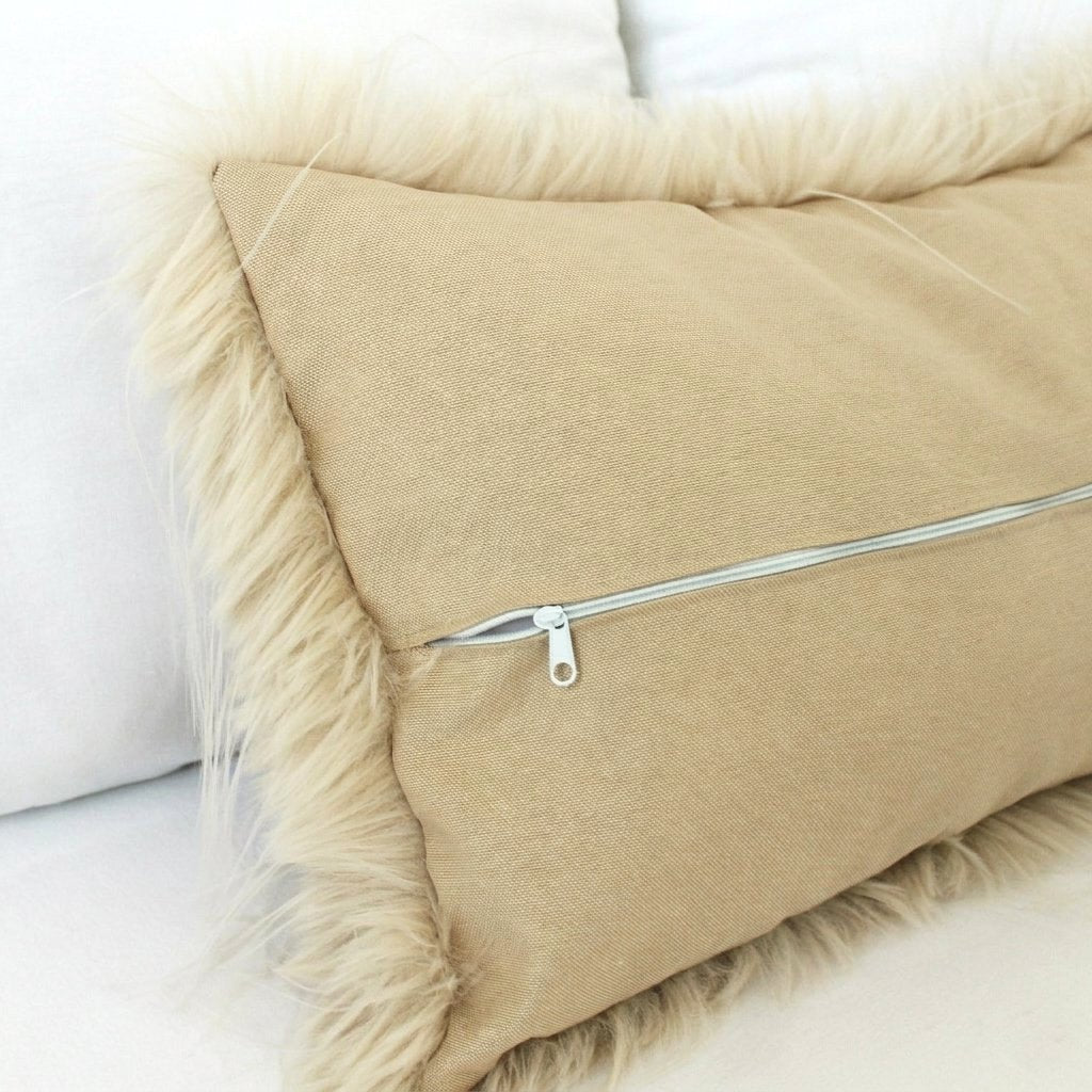 Oatmeal Faux Fur Pillow Cover, Custom Color Back