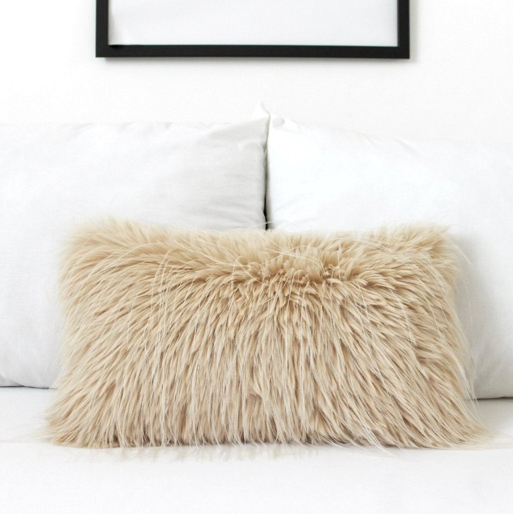 Oatmeal Faux Fur Pillow Cover, Custom Color Back