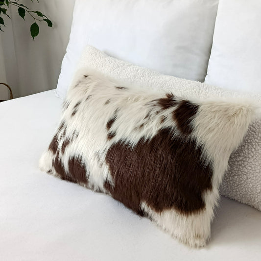 Luxury Faux Cowhide Lumbar Pillow Cover | Western Faux Fur Cushion